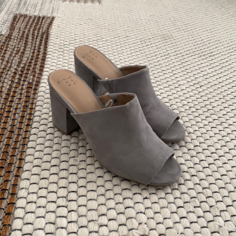 Grey suede mules